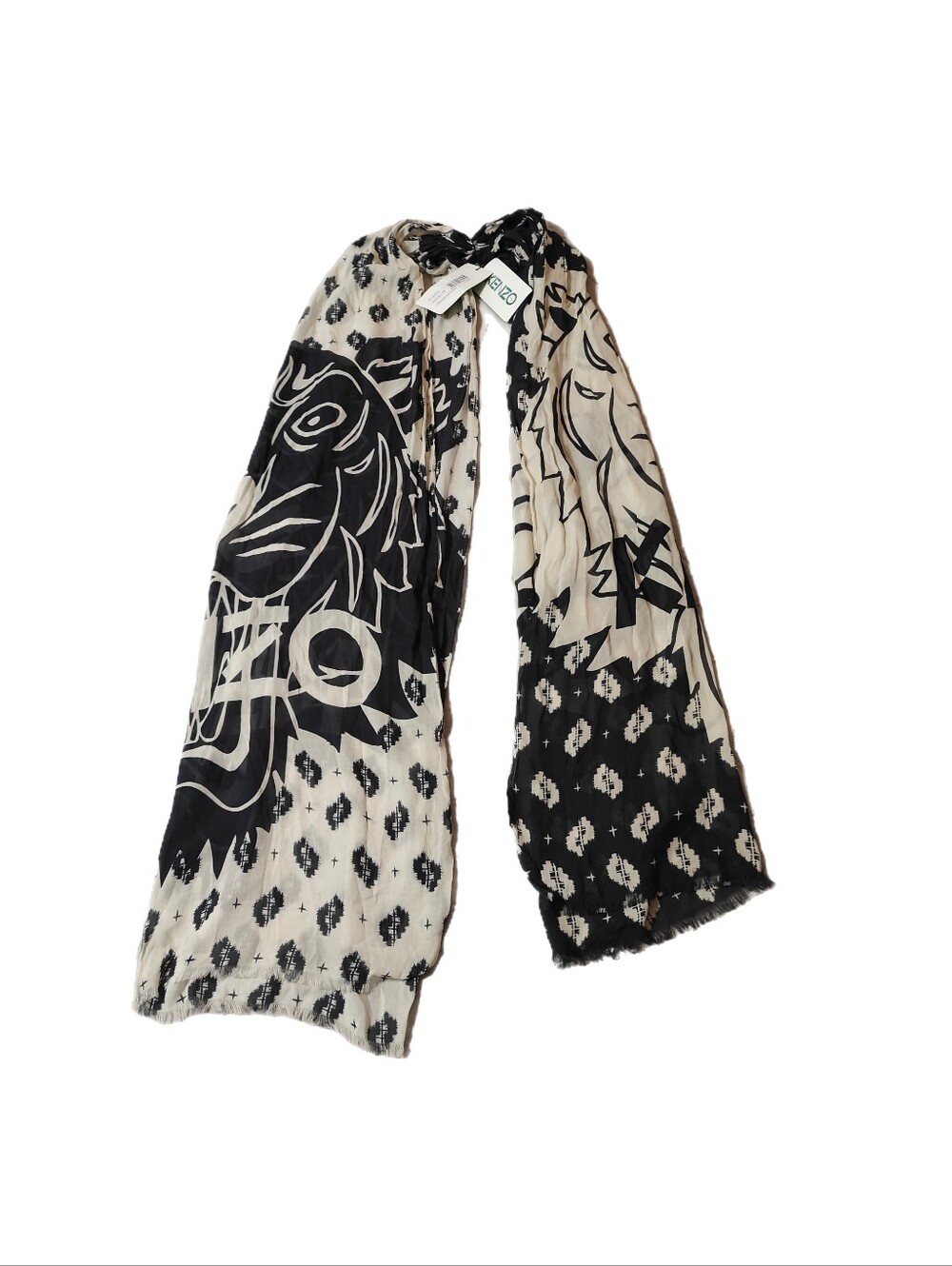 NWT KENZO Paris Tiger Chest Ikat Scarf in a lightweight cotton & modal blend